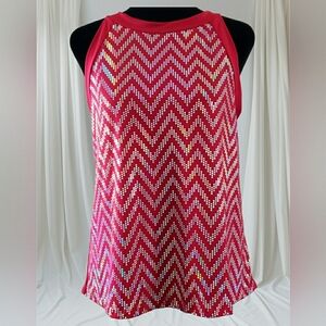 Chic Red Sparkling Bling Knit Going Out Racerback Slip-On Soft Stretch Top
